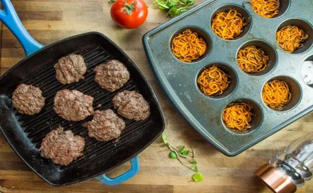 Bison sliders in cast iron pan